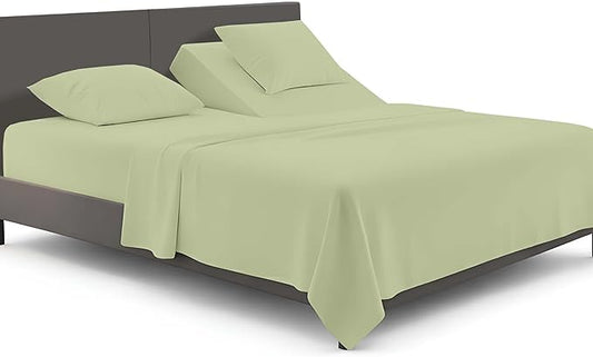 SGI bedding Adjustable Split Head Flex Top Queen 28" Microfiber Sheet Set Ultra Soft, Cooling & Deep Pocket 15 Fitted, 4-Piece Breathable & Durable Bedding Set for Split Queen Beds -Sage