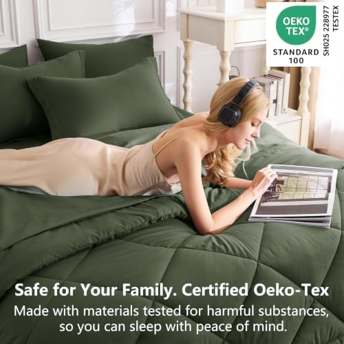 CozyLux Twin XL Comforter Set 68"x88" Dark Green - 5 Piece Bed in a Bag