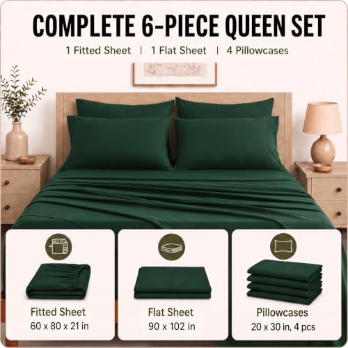 CozyLux Queen Sheet Set 6-Piece, 21-Inch Deep Pocket, Soft Brushed Feel