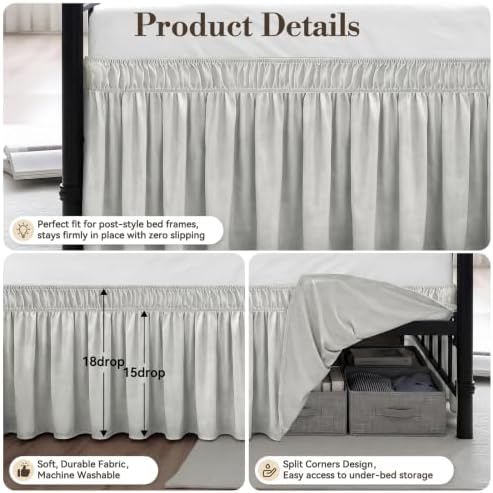 RIMELA Bed Skirt with Split Corners, Queen, 18 Inch Drop, Light Grey