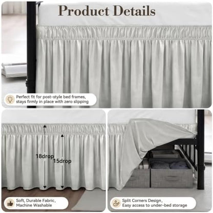 RIMELA Bed Skirt with Split Corners, Queen, 18 Inch Drop, Light Grey