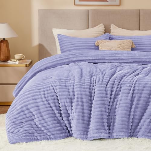 BEDELITE Fleece Queen Comforter Set, Fluffy Bed Set, Lavender