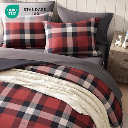 Plaid Full Size Comforter Set Red 7 Pieces Bed in a Bag Boys Girls Teen