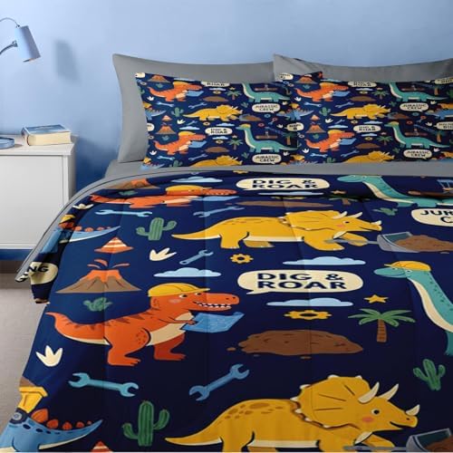 Nesker Twin Comforter Set for Boys, 5 Pieces Dinosaur Bedding for Kids