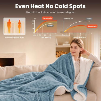 Homemate Electric Heated Heating Blanket King Size 100"x90" Dual Control
