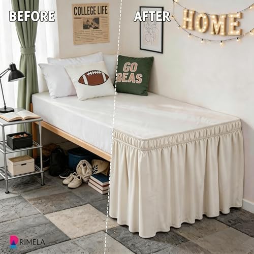 Dorm Room Bed Skirt Twin XL 25" Drop, College Split Corner Bedskirt, Beige