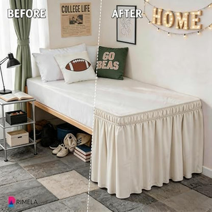 Dorm Room Bed Skirt Twin XL 22" Drop, College Split Corner Bedskirt, Beige