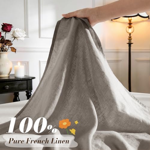 SONORO KATE 100% French Linen Queen Size Sheets Set,Natural Flax Bedding