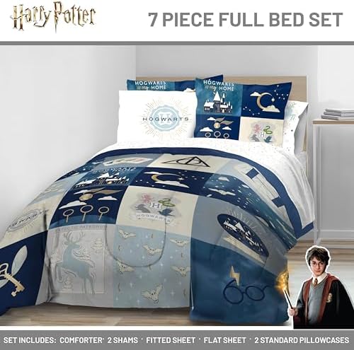 Harry Potter Full Size Comforter Set 7 Piece Soft Hogwarts Bedding, Multi
