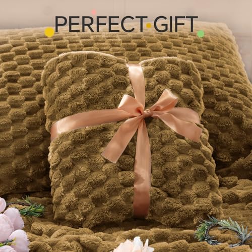 BEDELITE Fluffy Queen Comforter Set, Brown Fleece Bed Set 3 Pieces