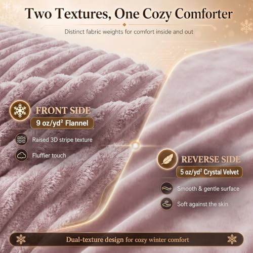 CozyLux Fleece King Size Comforter Set, 3 Piece Warm Dusty Pink Bedding