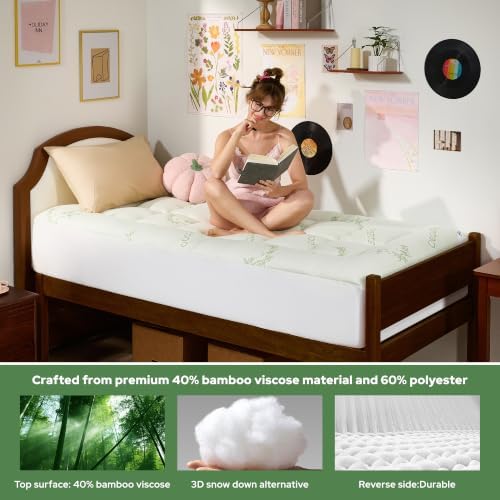 BEDLORE Twin XL Mattress Topper, Thick Soft Pillow Top Bed Topper
