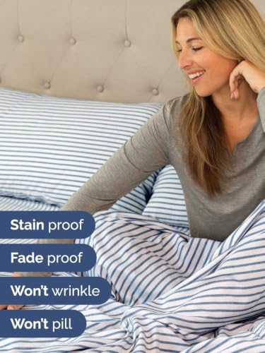 Extra Deep Pocket Full Size Sheet Set - Breathable & Cooling - Blue Stripes