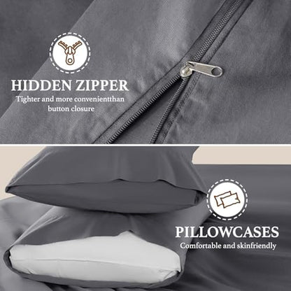 DEITAS 100% Cotton Queen Duvet Covers 3 Piece,1200 Thread Count，Dark Grey