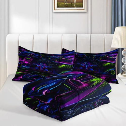 AILONEN Full Comforter Set 3 Piece, Electric Motorsport Graphic Futuristic Speed Scene, Smooth Microfiber Down Alternative Quilt with 2 Pillowcases for Studio Bedroom