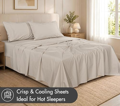 ZOYER 100% Cotton Sheets – California King Percale Bedding, Cooling & Breathable, Durable with a Crisp, Soft & Comfortable Feel, 14" Deep Pocket, 4-Piece Set, Soft Sand