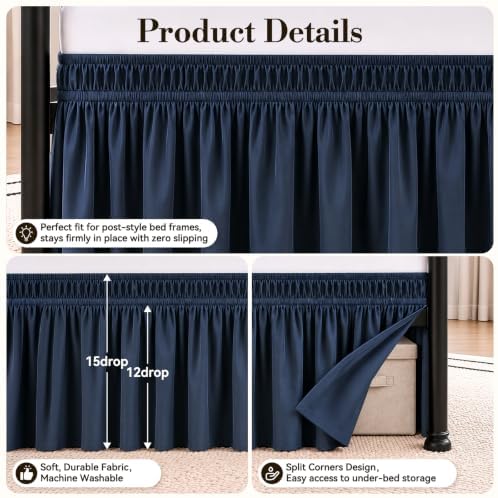 RIMELA Bed Skirt with Split Corners, Full, 15 Inch Drop, Navy Blue