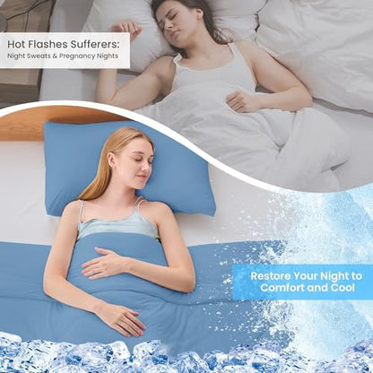 Cooling Comforter Set King Size, 3 Pieces Cooling Blanket for Hot Sleepers and Night Sweats, Q-Max>0.4 Cool Tech Bed Set with Pillowcases, Lightweight & Breathable (106''x90'', Blue)