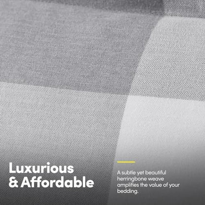 7 Piece Comforter Set Bag Solid Color All Season Soft Down Alternative Blanket & Luxurious Microfiber Bed Sheets, Queen, Checkered Box