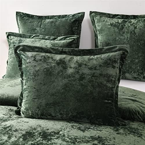 Fredsure Distressed Velvet Comforter Set, 5 Pieces Blackish Green King, Distressed Velvet Face and Brushed Microfiber Reverse