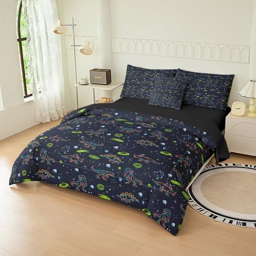 6pcs Dinosaur Comforter Set for Boys,Full Size Bedding Sets for Teen,Kids Comforter Set with 1 Quilt+1 Flat Sheet+1 Fitted Sheet+2 Pillowcases+1 Cushion Cover(Dinosaur-D Full)