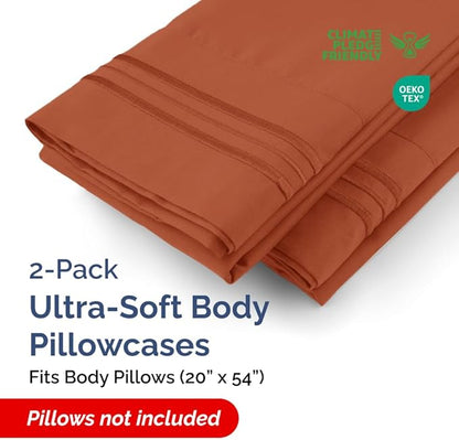 Body Pillowcases Set of 2-20x54 Long Body Pillow Case - Soft Body Pillow Cover for Sleeping & Side Sleepers - Comfy, Breathable & Wrinkle Free - Machine Washable w/Envelope Enclosure (Terracotta)