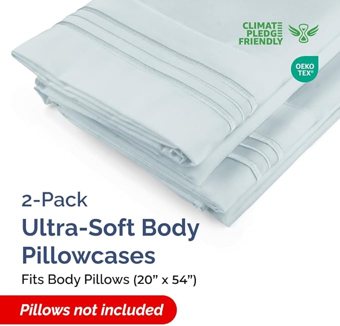 Body Pillowcases Set of 2-20x54 Long Body Pillow Case - Soft Body Pillow Cover for Sleeping & Side Sleepers - Comfy, Wrinkle & Fade Free - Machine Washable w/Envelope Enclosure Sky Blue