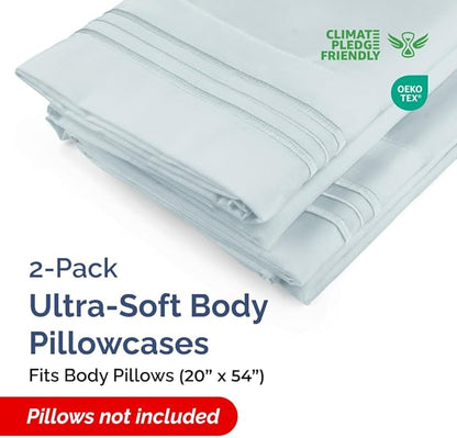Body Pillowcases Set of 2-20x54 Long Body Pillow Case - Soft Body Pillow Cover for Sleeping & Side Sleepers - Comfy, Wrinkle & Fade Free - Machine Washable w/Envelope Enclosure Sky Blue