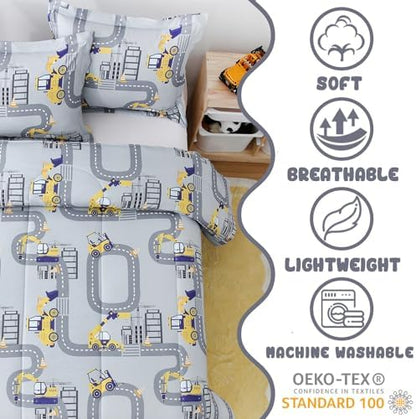 Yibeizi Truck Full Comforter for Boys Cute Grey Car Bedding Set