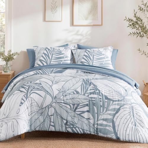 King Size Comforter Set-7 Pieces Blue Jungle Bed in a Bag King Bedding Set