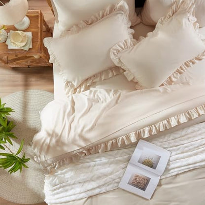 Anluoer Full Size Comforter Sets 7 Piece,Ruffle Bed in a Bag Bedding Sets