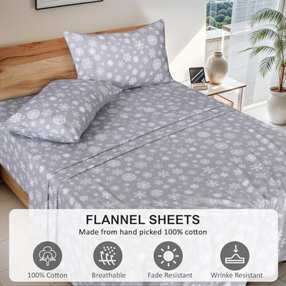 RUVANTI Flannel Sheets Set Twin XL Size, Snowflakes