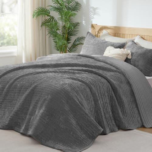 BEDELITE Velvet Quilt Set Queen Size, Luxury Velvet Comforter Bedding