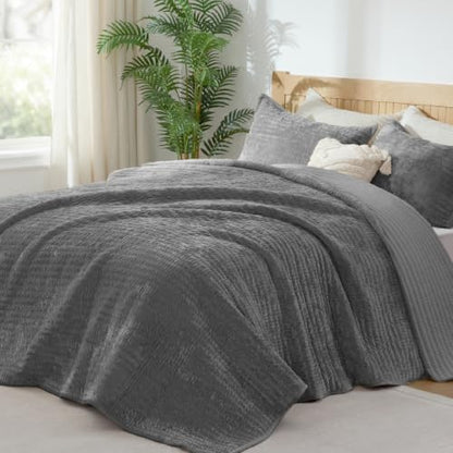 BEDELITE Velvet Quilt Set Queen Size, Luxury Velvet Comforter Bedding