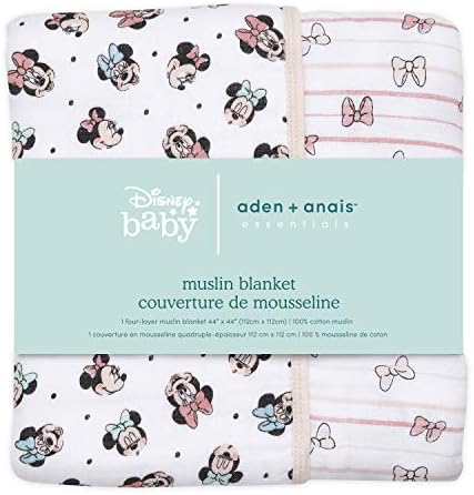 aden + anais Dream Blanket, Boutique Muslin Baby Blankets for Girls & Boys, Ideal Lightweight Newborn Nursery & Crib Blanket, Unisex Toddler & Infant Bedding, Shower Gifts, Minnie Mouse Rainbows