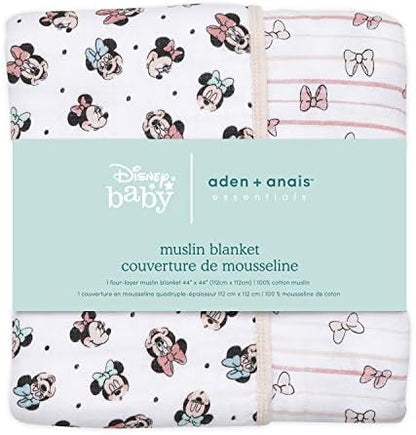 aden + anais Dream Blanket, Boutique Muslin Baby Blankets for Girls & Boys, Ideal Lightweight Newborn Nursery & Crib Blanket, Unisex Toddler & Infant Bedding, Shower Gifts, Minnie Mouse Rainbows