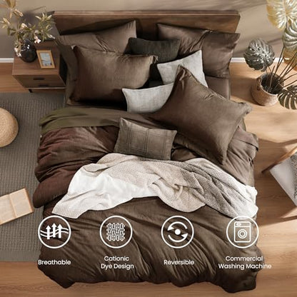 Monbix California King Comforter Set 7 Pieces Chocolate Brown Bed in a Bag