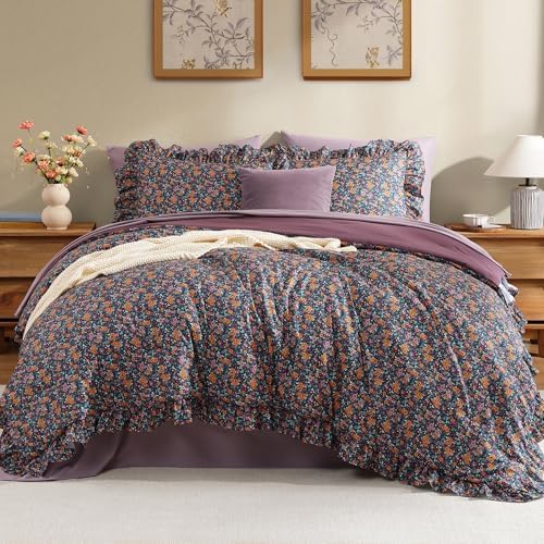 BLOOMHAVEN Full Size Comforter Sets-7 Pieces Floral Ruffle Bedding Set