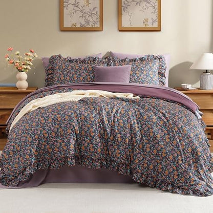 BLOOMHAVEN Full Size Comforter Sets-7 Pieces Floral Ruffle Bedding Set