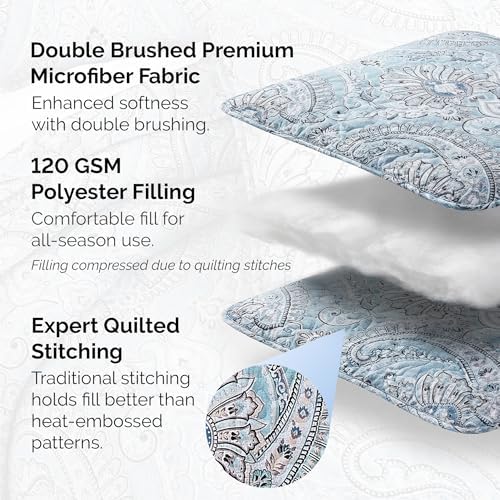 6-Piece Daybed Cover Quilt Set, Quilted Twin Bedding Set, Pure Melody Aqua