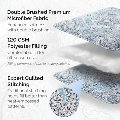 6-Piece Daybed Cover Quilt Set, Quilted Twin Bedding Set, Pure Melody Aqua