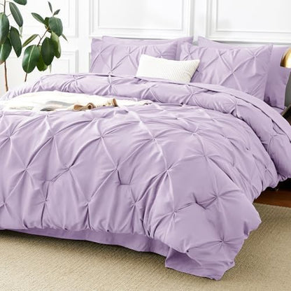 CozyLux King Size Comforter Set Lavender, 7 Pieces Pintuck Bed in a Bag