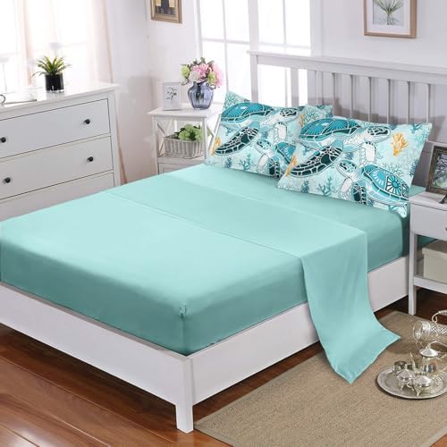 HOSIMA 7Pcs Sea Turtle Comforter Set Ocean Themed Bedding Queen for Kids.