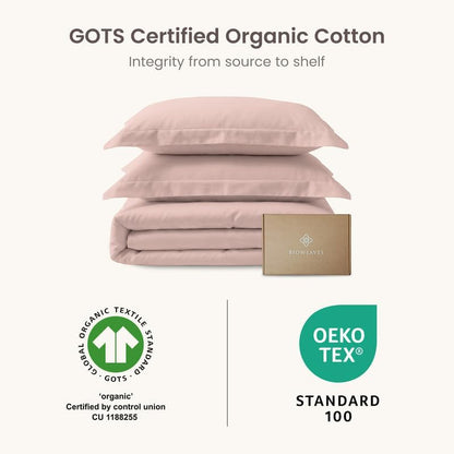 BIOWEAVES 100% Organic Cotton Twin/Twin XL Duvet Cover Set, 2-Piece, 300 Thread Count Sateen Weave GOTS Certified Comforter Cover with Buttoned Closure and 1 Pillow Sham – Dusty Rose, 66x90 inches