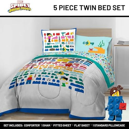 LEGO® Blocks Twin Comforter Set 5 Piece Soft Kids Bedding, White