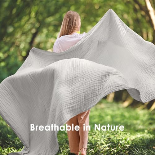 EMME Muslin Blankets for Adults Throw Blanket for Couch Breathable Gauze Soft Lightweight Airy Light Grey Throw 50" x 60"