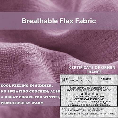 Simple&Opulence 100% Linen Duvet Cover Set with Embroidery Border Washed - 3 Pieces (1 Duvet Cover with 2 Pillow Shams) with Button Closure Soft Breathable Farmhouse - Purple, Queen Size