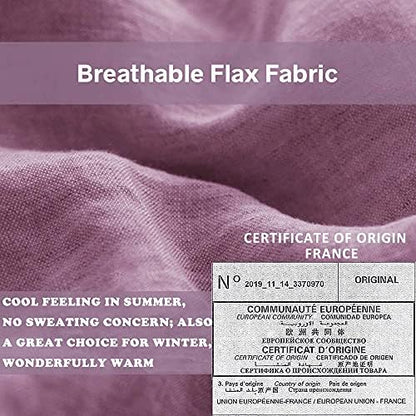 Simple&Opulence 100% Linen Duvet Cover Set with Embroidery Border Washed - 3 Pieces (1 Duvet Cover with 2 Pillow Shams) with Button Closure Soft Breathable Farmhouse - Purple, Queen Size
