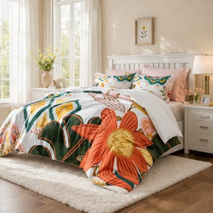 Tyrot Boho Floral Twin Comforter Set - 2 Piece Farmhouse Botanical Bedding Comforter Sets for All Season Soft Lightweight Mid Century Modern Bed Set, (1 Reversible Comforter and 1 Pillow Sham