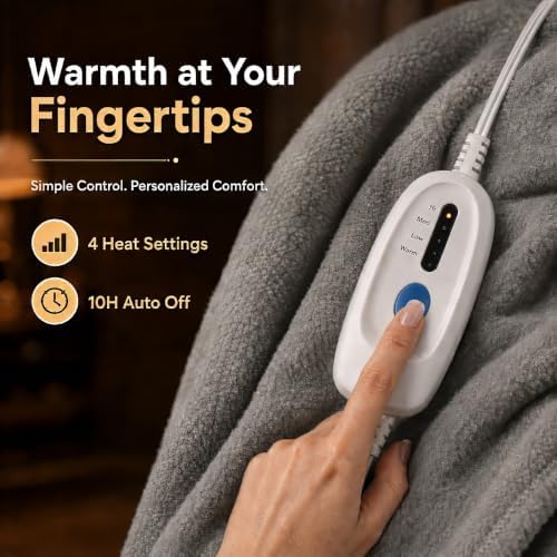 Electric Heated Blanket 84"x90" Queen Size, Light Grey